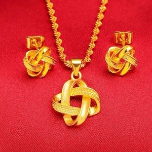 Gold jewelry Set, Wedding Gold Jewelry Set for Women, Gold Necklace & Earrings